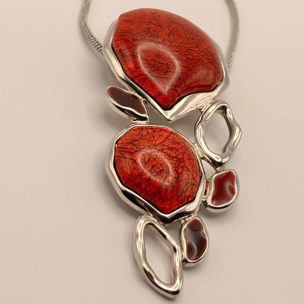 SPOUTNIK Statement Red & Silver Modernist Necklace - Picture 8 of 13